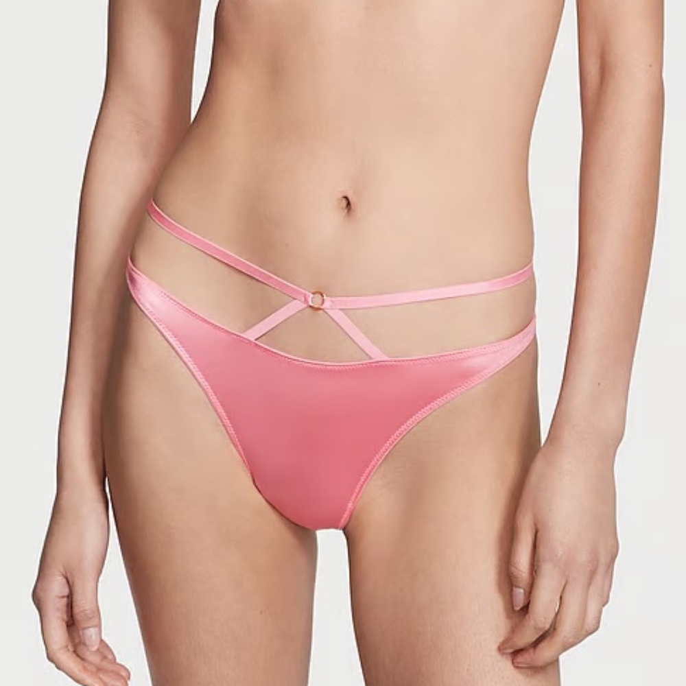 Victoria's Secret So Obsessed Strappy Thong Panty Pink Roses XXL NEW